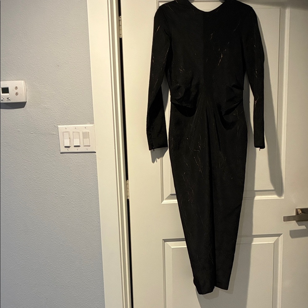 NWT Elegant Black Long Sleeve Maxi Dress w/v low-cut back-zippered long sleeves